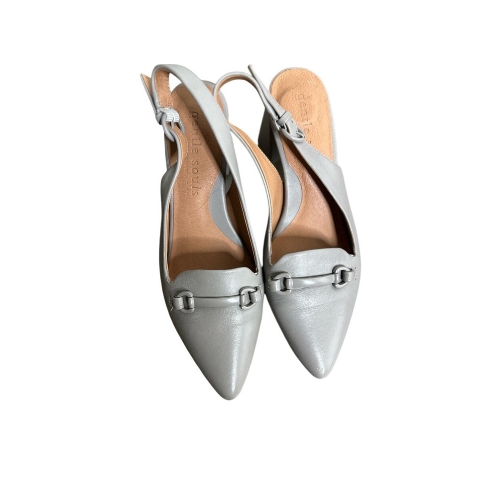 Gentle Souls Kenneth Cole Gisele Grey Leather Slingback Block Heel Pumps‎ 8M